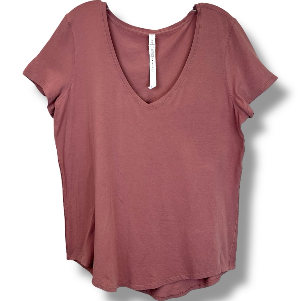 lululemon Love Tee V V-Neck Curved Hem Short Sleeve T-Shirt Red Dust REDU sz 12 - Picture 3 of 6
